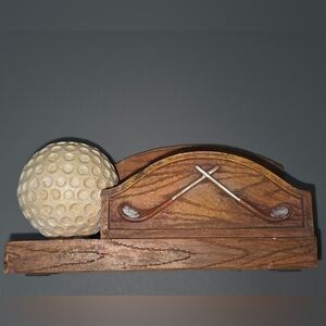Vintage GOLF BALL & CLUBS Pen Desk Letter Business Card Holder For Desk
